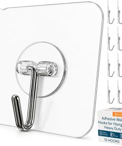 GLUIT Adhesive Wall Hooks for Hanging Heavy Duty 22 lbs Hooks for Walls No Drill. Towel Sticky Clear Hook. Waterproof. Home. Bathroom. Kitchen. Office. and Outdoor 12 Pack